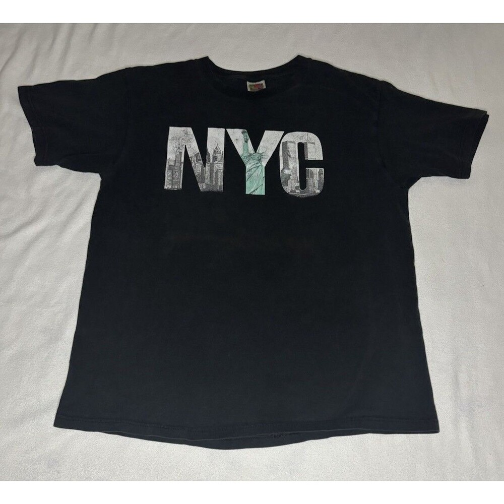 Fruit of the Loom NYC T-Shirt‎ Mens L Black Good Graphic Statue of Liberty Tee